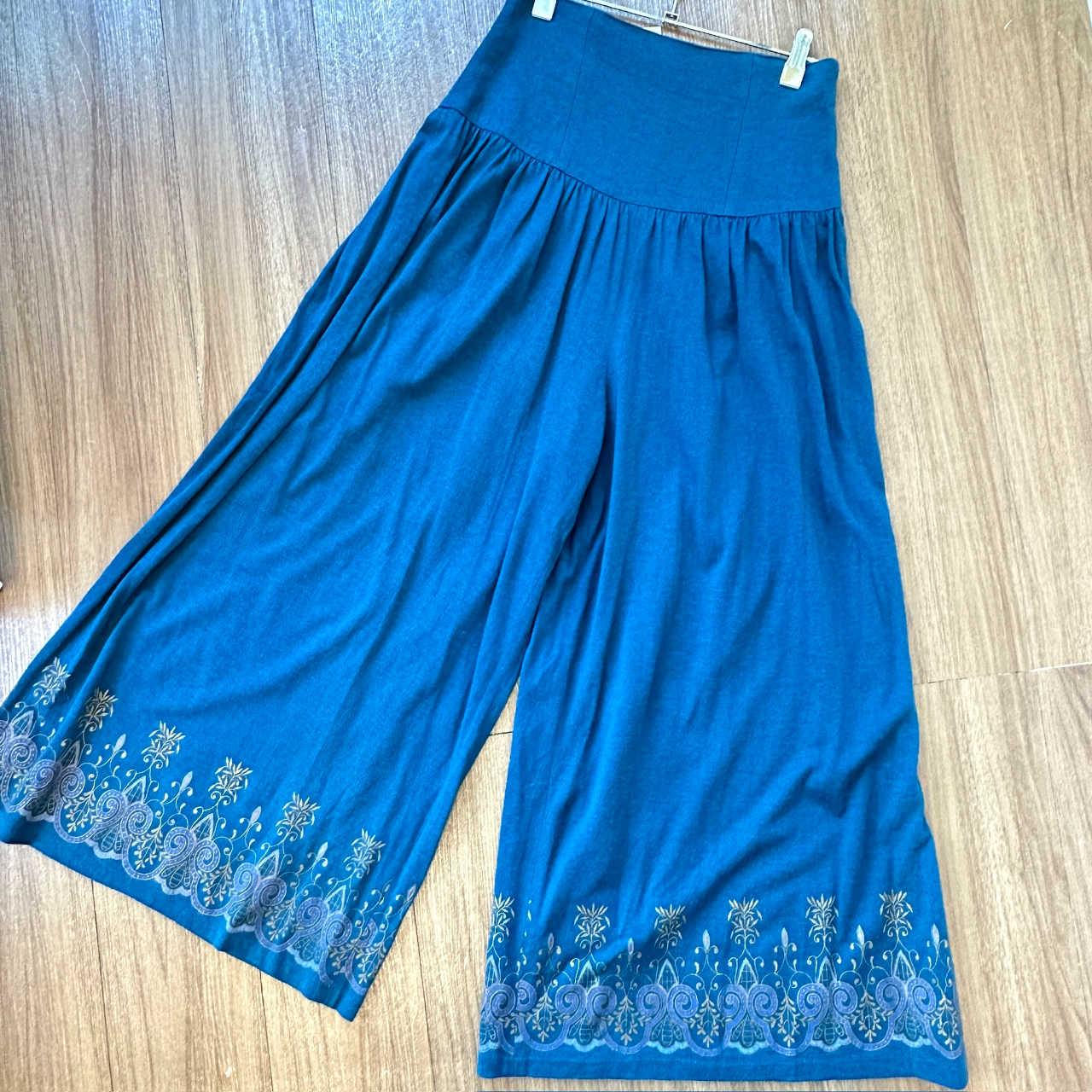 民族風藍綠色高腰闊褲