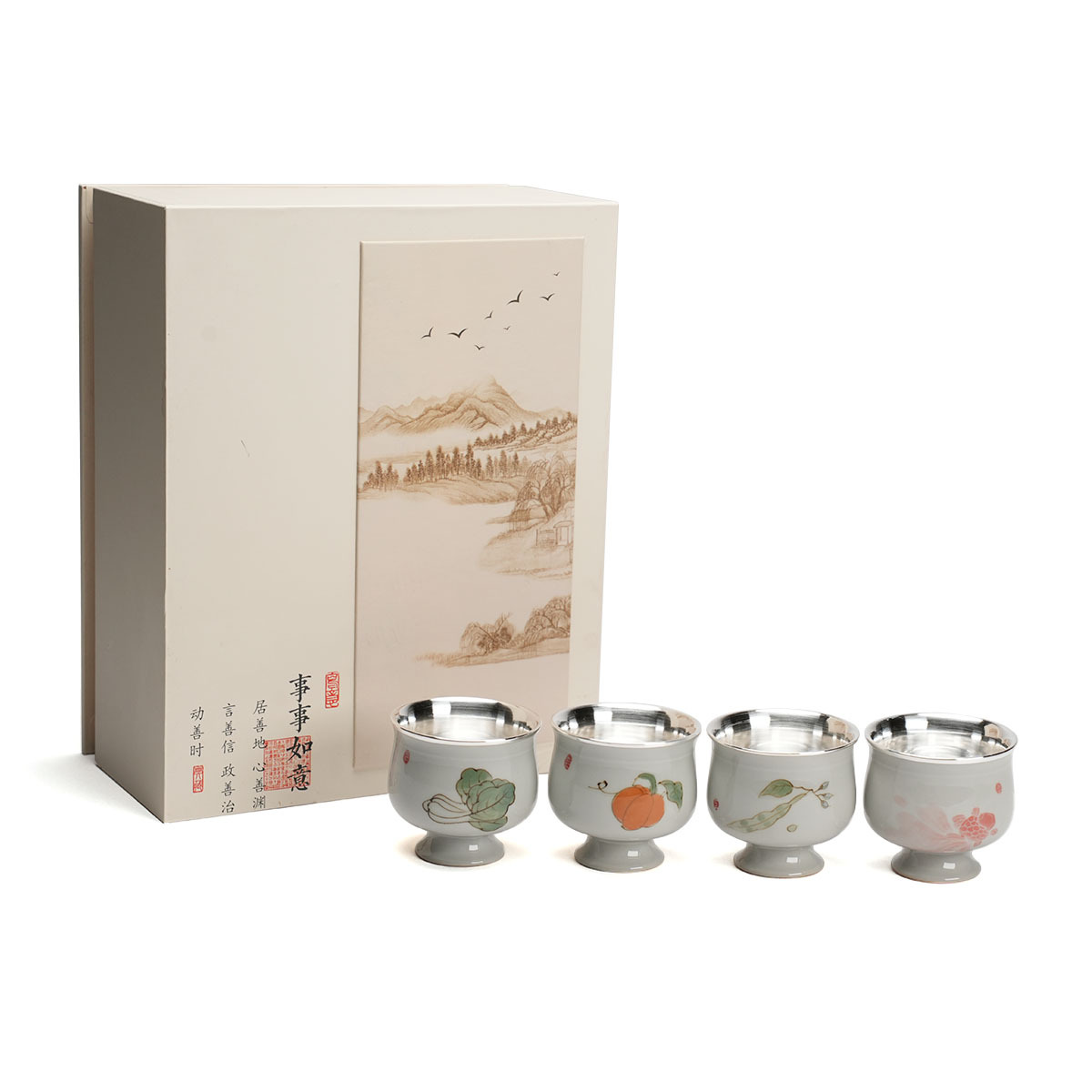 陶作坊 │ 常贏_典雅山水畫錦匯品茗杯4入禮盒_滿杯70ml