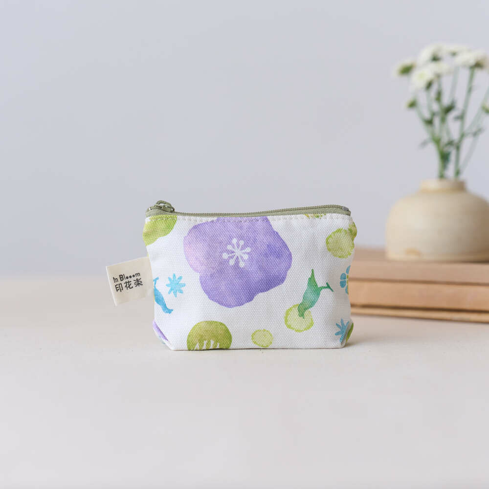 Zipper Mini Purse/Begonia Glass Pattern No.17/Pastel Lilac