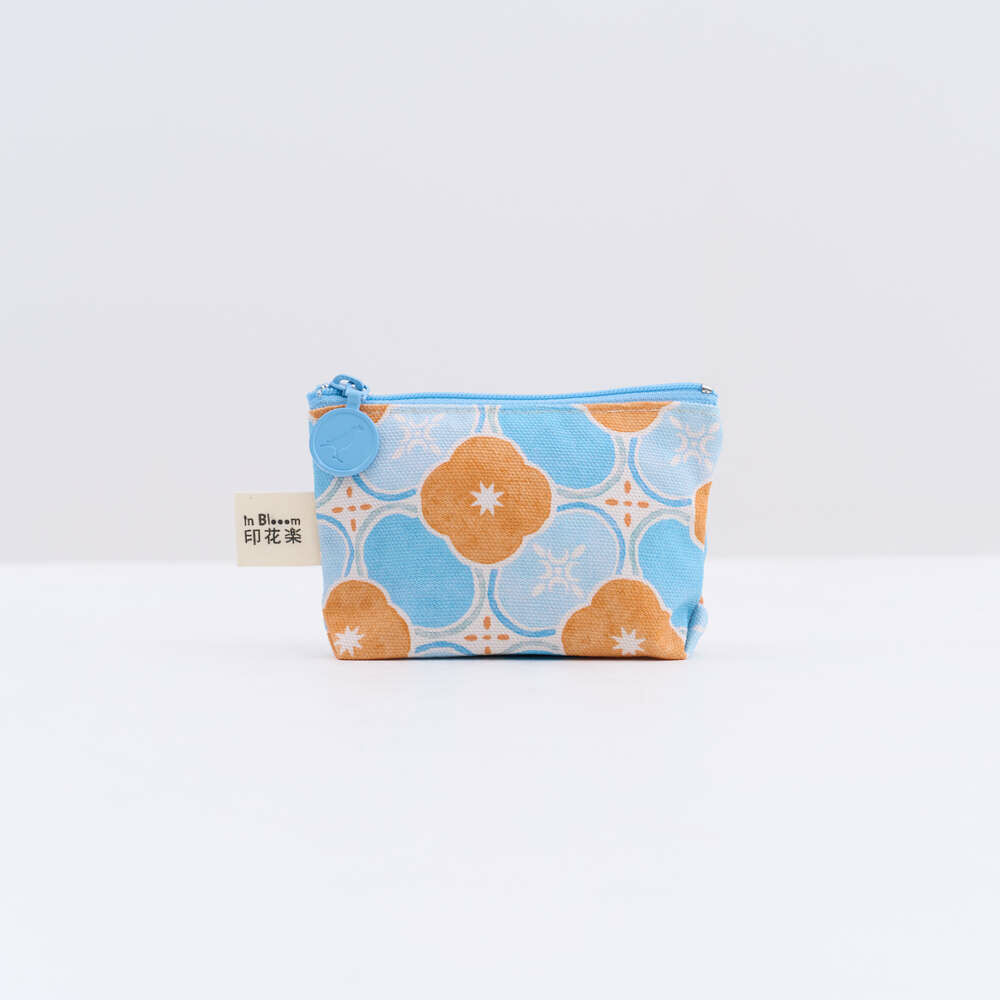 Zipper Mini Purse/Begonia Glass Pattern No.18/Apricot & Blue