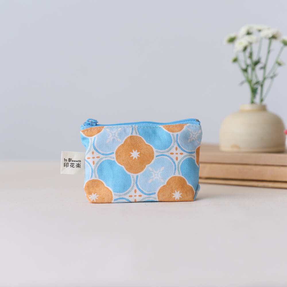 Zipper Mini Purse/Begonia Glass Pattern No.18/Apricot & Blue