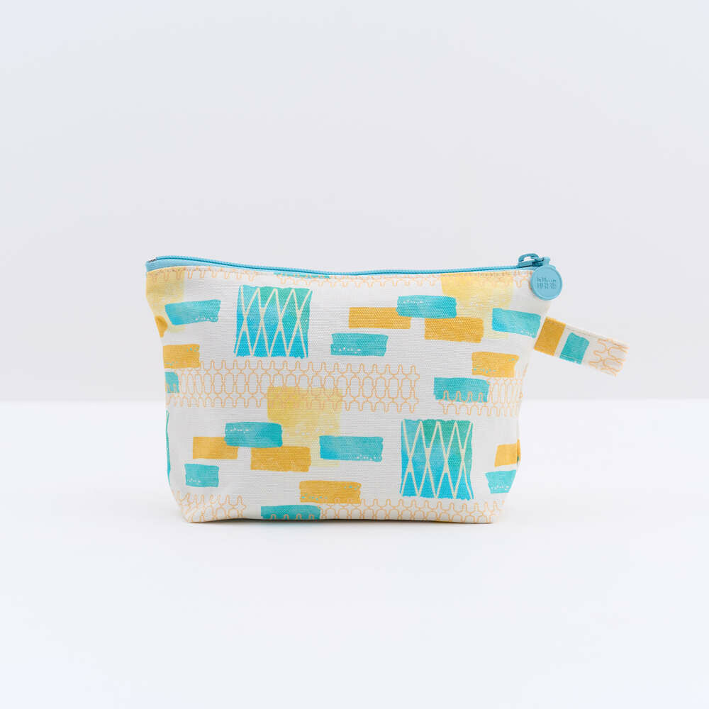 Zipper Trapzoid Pouch/Old Iron Window Frame & Bricks/Lemon & Orange