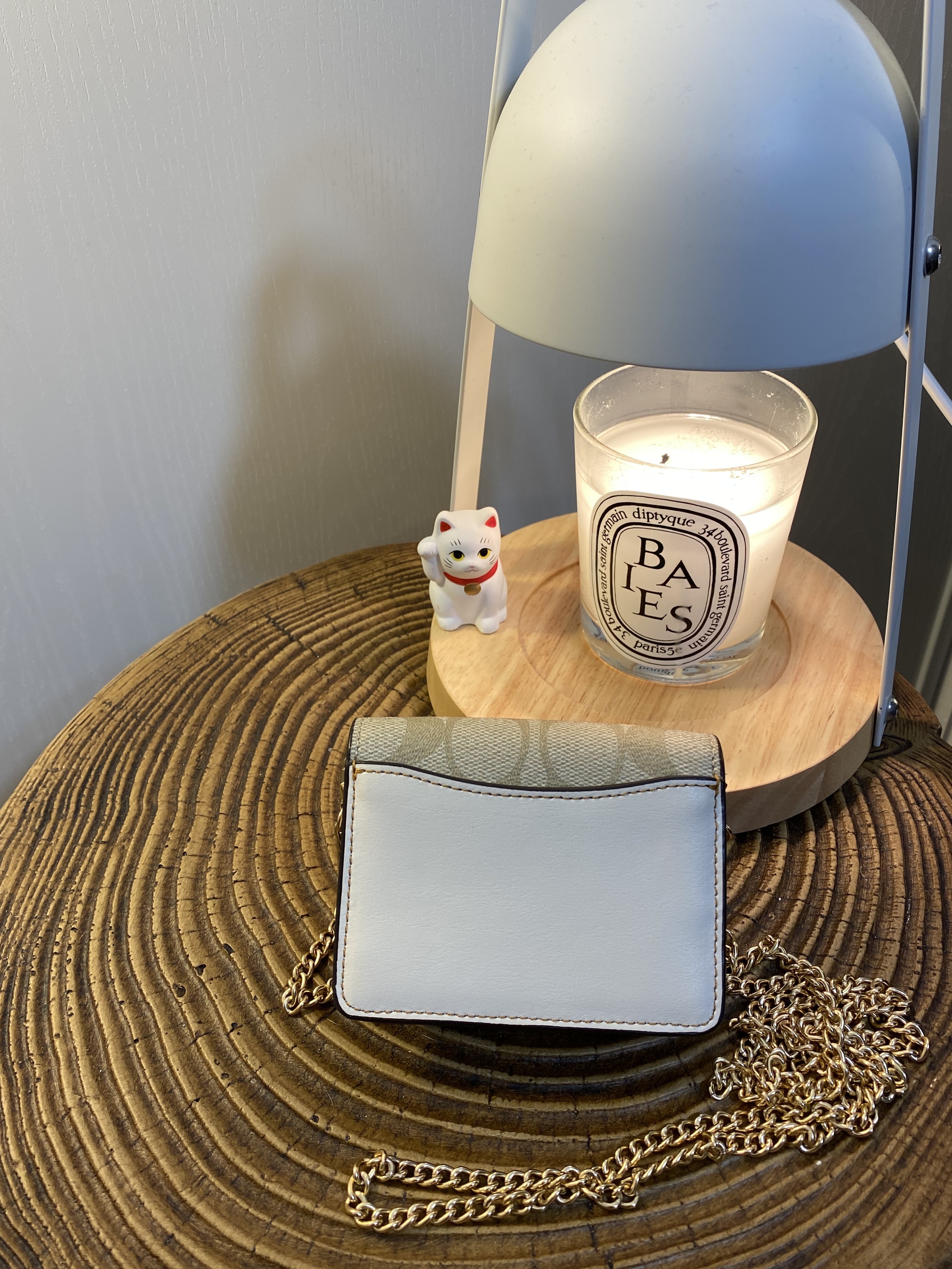 美國現貨 Coach Mini Wallet on Chain with Floral Charms - Light Kahki