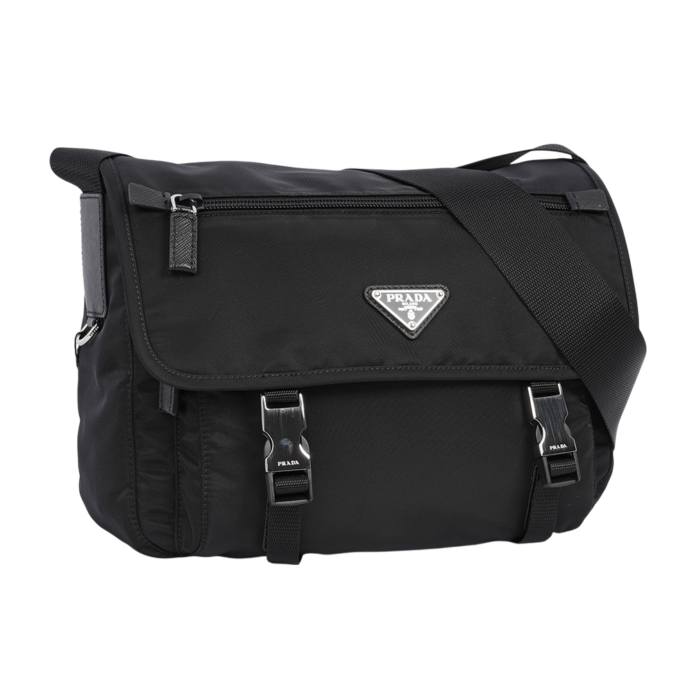 三角牌尼龍雙釦小款斜背包/相機包(黑色) 1BD953 ZOT F0002