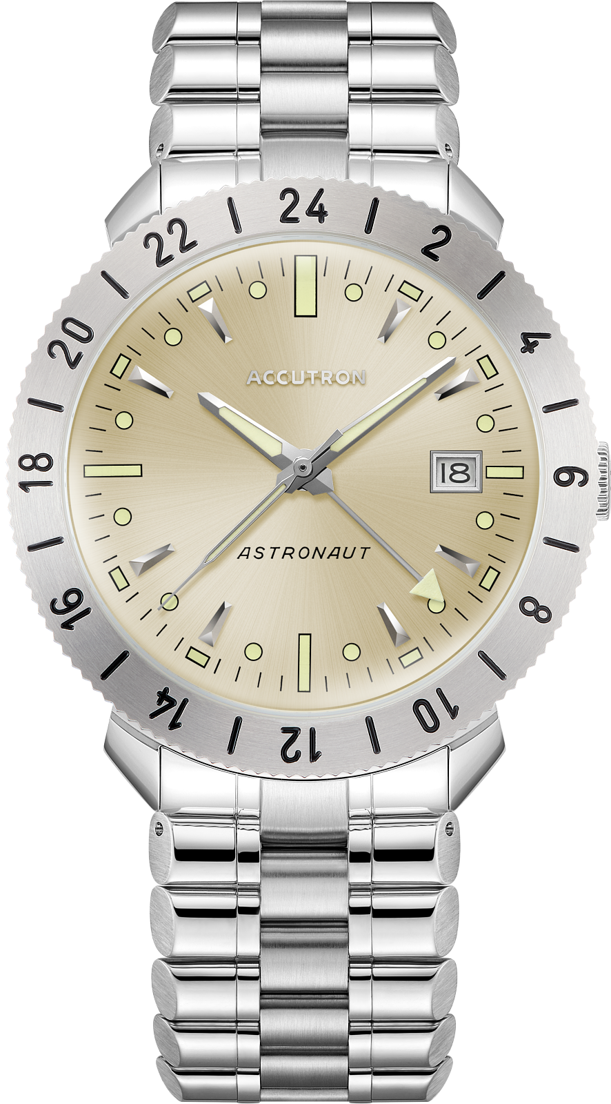 萬年鐘錶 - BULOVA 寶路華 Accutron Calibre 9058 GMT 蛋殼色面盤鈦金屬自動機械男錶 26B204A 錶徑 41MM