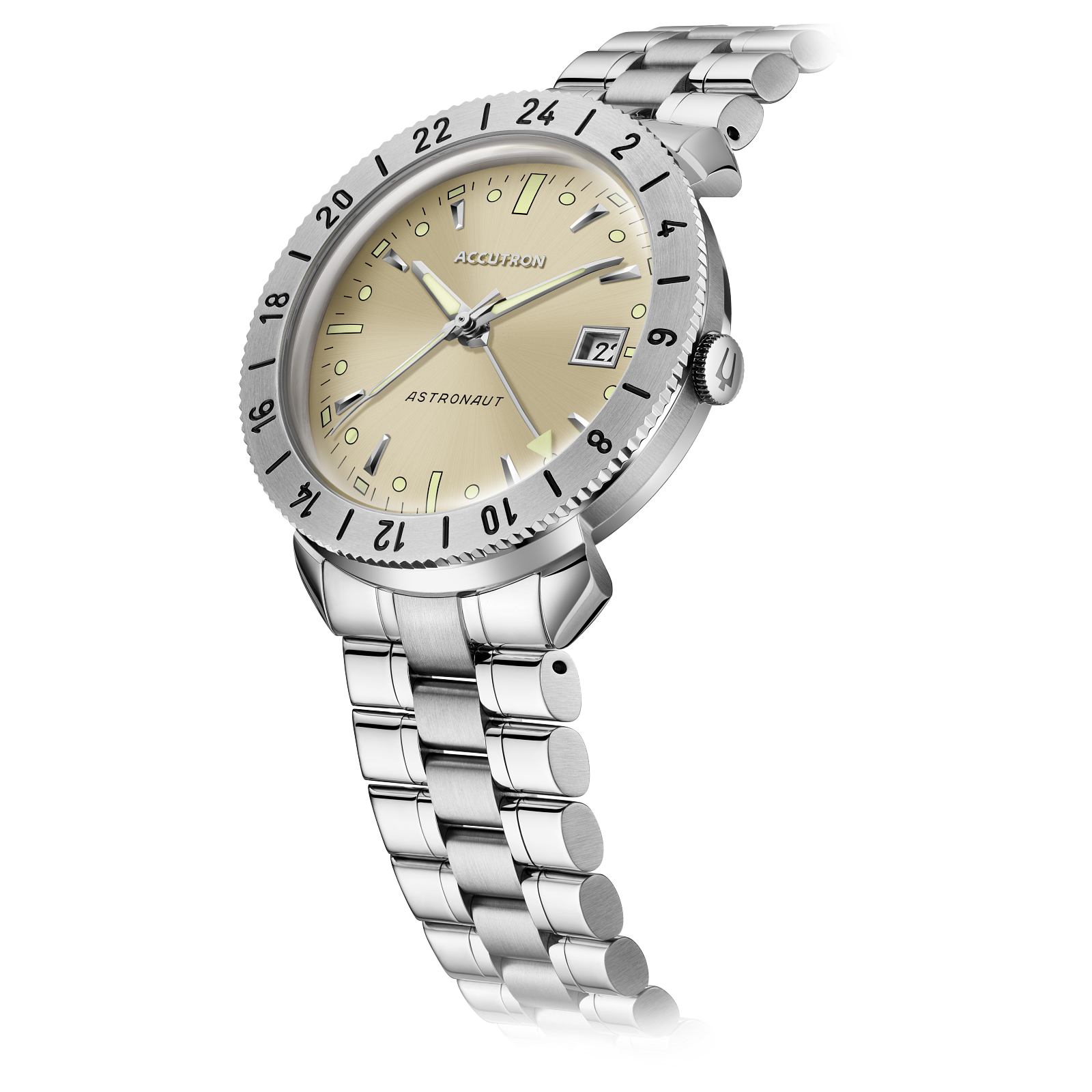 萬年鐘錶 - BULOVA 寶路華 Accutron Calibre 9058 GMT 蛋殼色面盤鈦金屬自動機械男錶 26B204A 錶徑 41MM