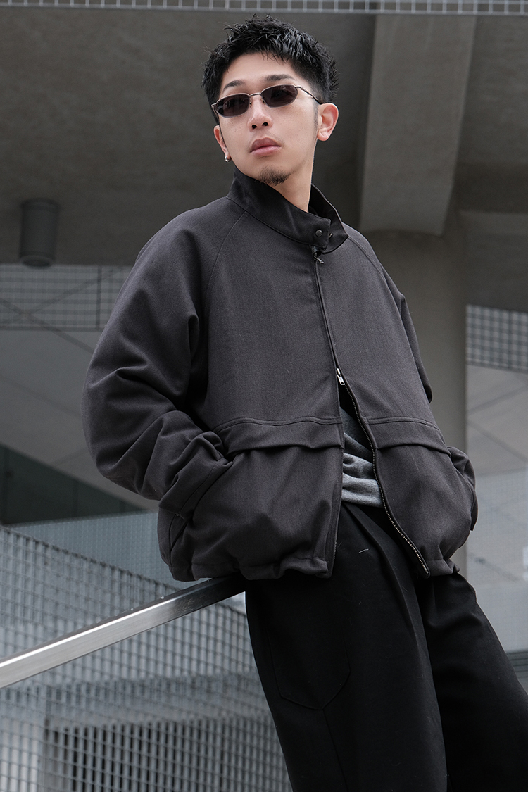 NURARI 鋪棉立領外套 深灰 24 A/W 24- Em. Viscose wide tweed jacket