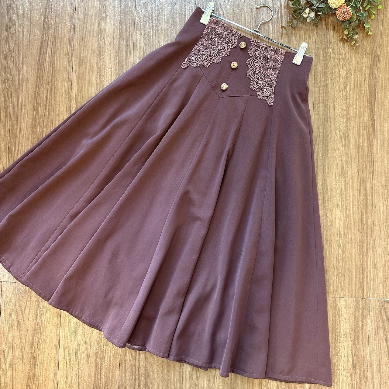 日本製豆沙紫紅高腰大裙擺半身裙