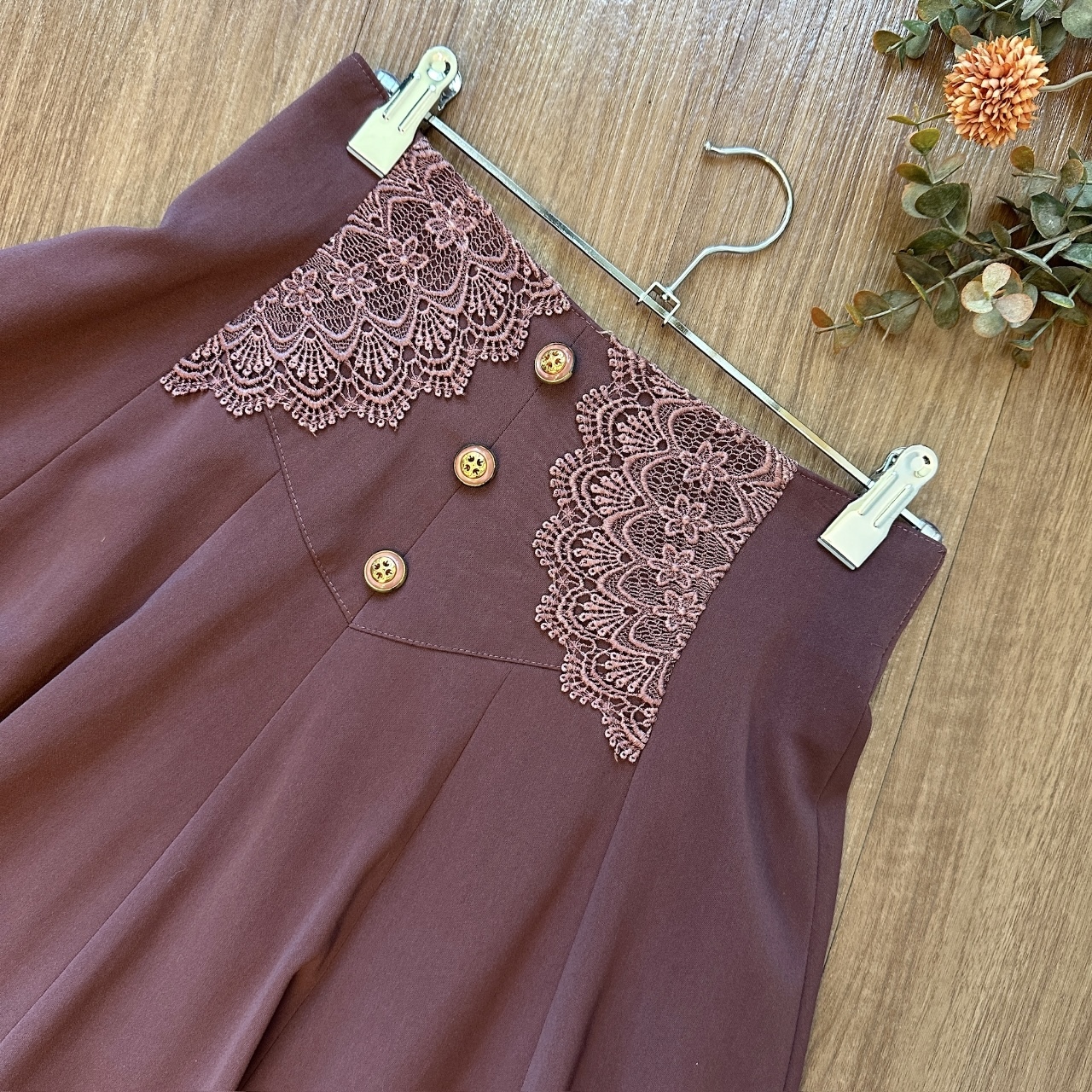 日本製豆沙紫紅高腰大裙擺半身裙