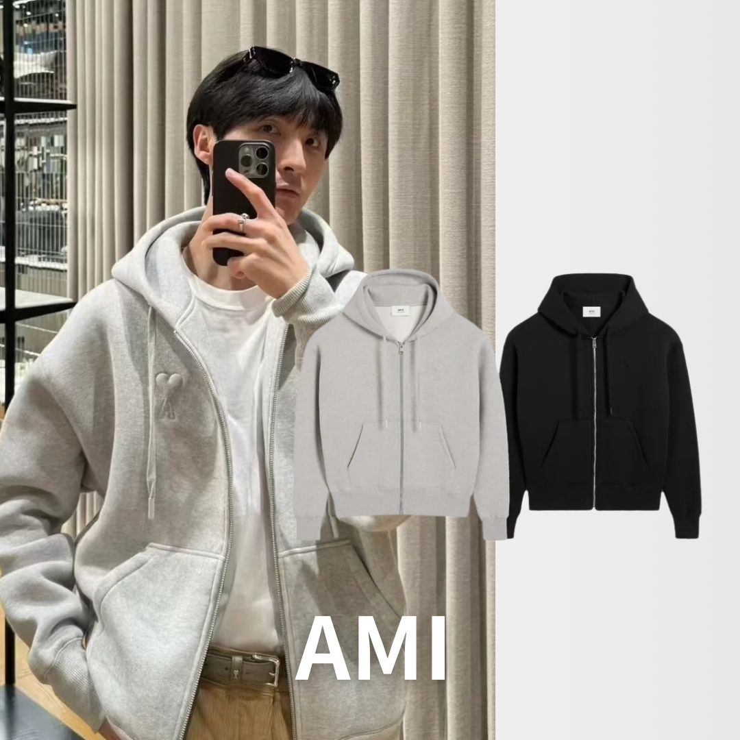 【HAO NICE】100%正品 AMI 法國精品🇫🇷棉質抽繩拉鏈外套 休閒外套