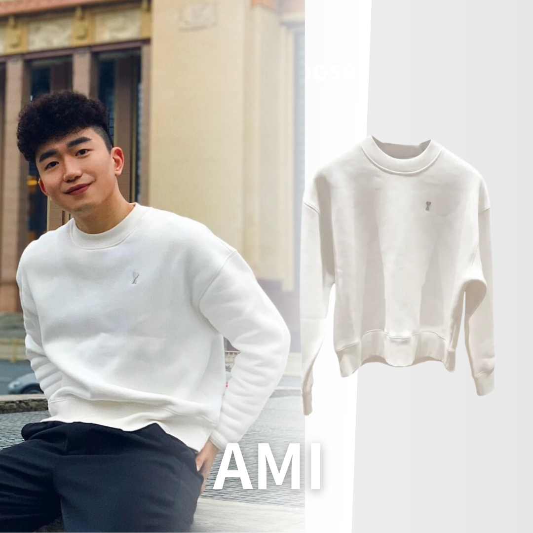 【HAO NICE】最新款❗️金屬立體標 100%正品 AMI 法國精品🇫🇷純棉圓領長袖 大學T
