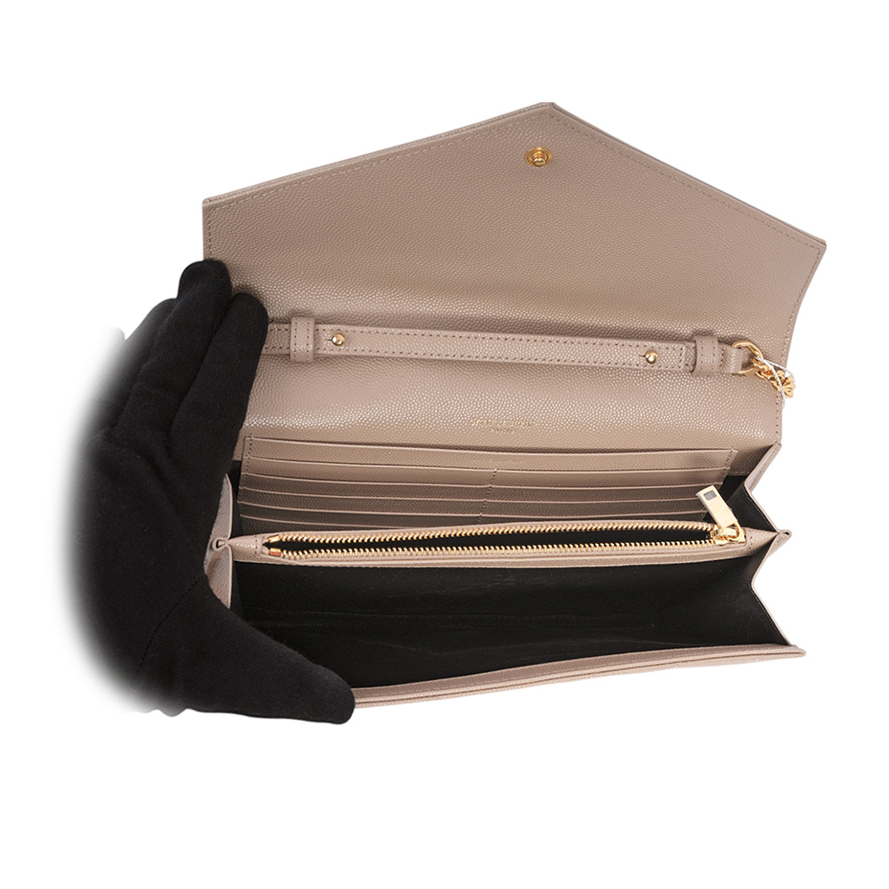 V紋荔枝皮金色LOGO WOC 斜背包(深米色)