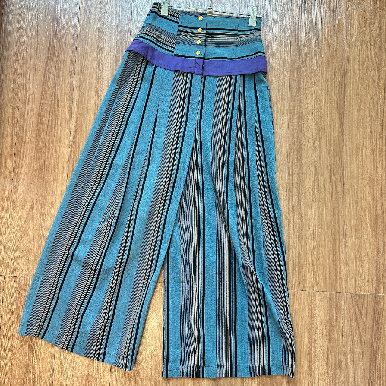 阿拉丁藍色條紋高腰闊褲