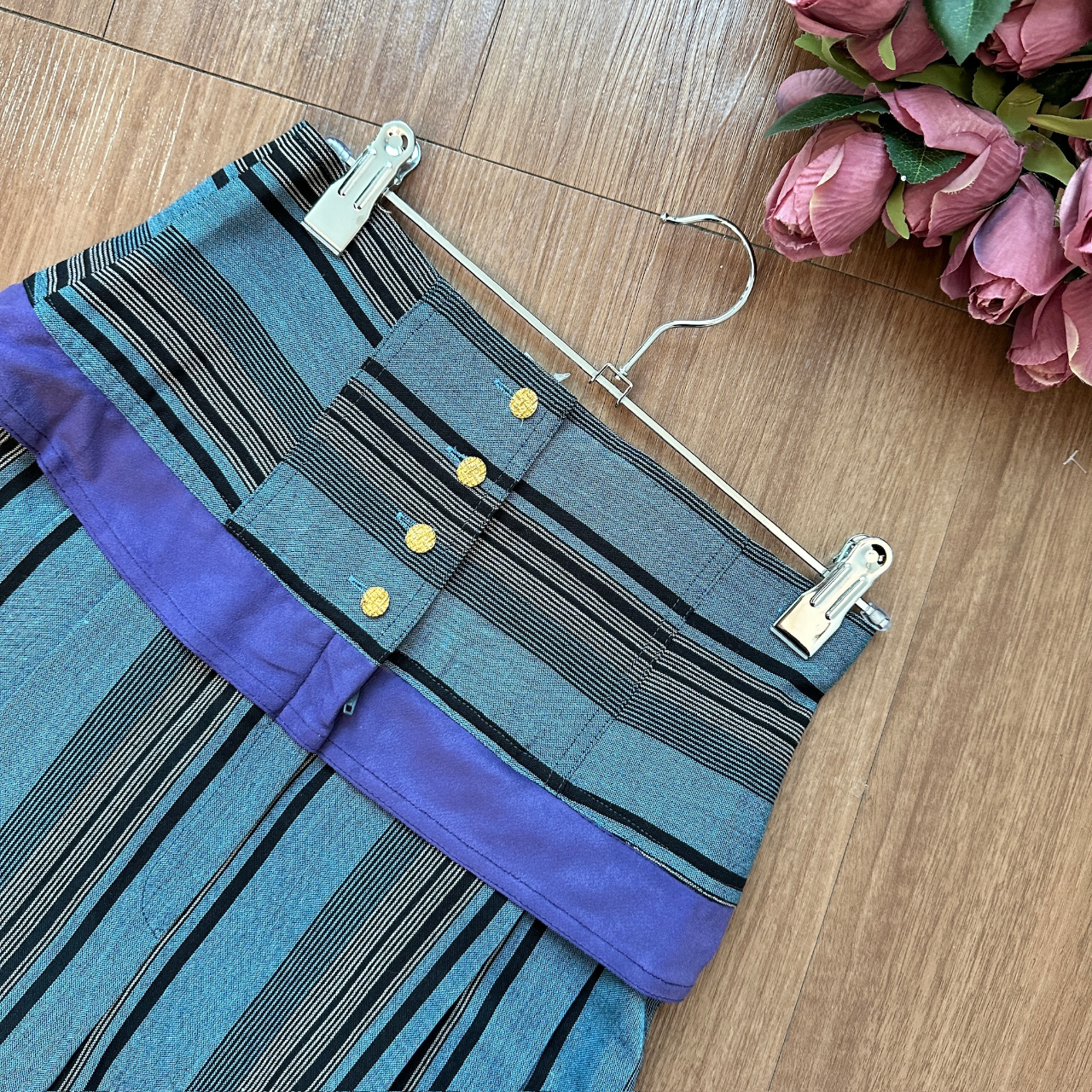 阿拉丁藍色條紋高腰闊褲