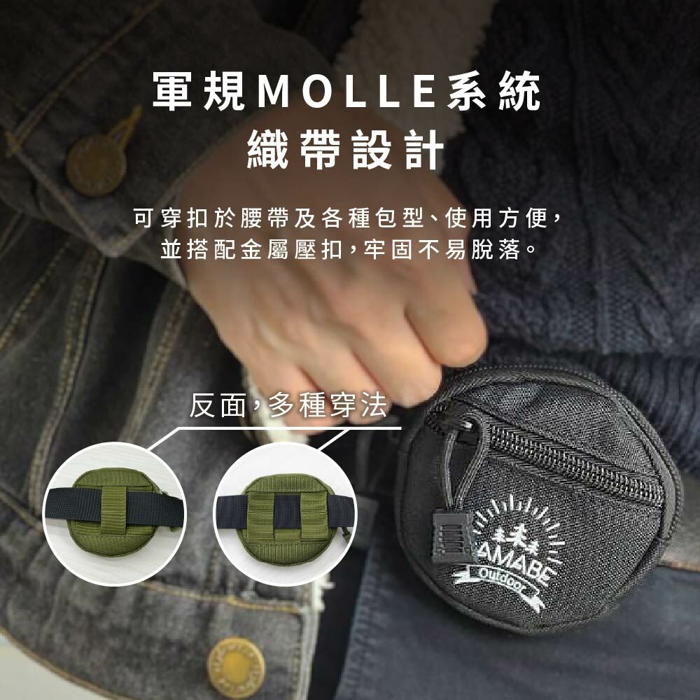 PAMABE Outdoor露營機能圓形零錢包,具軍規MOLLE系統織帶設計,方便使用不易脫落