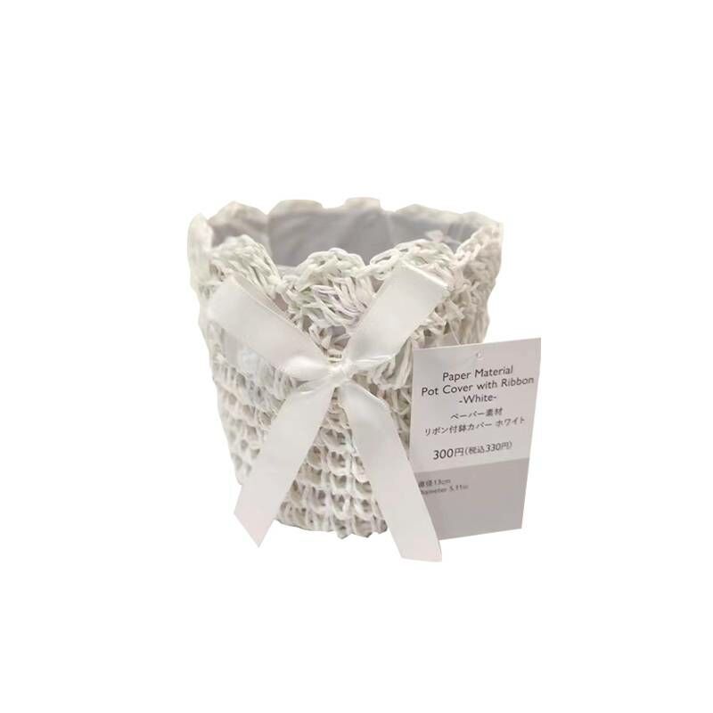 TP 緞帶花盆套/白 直徑14cm