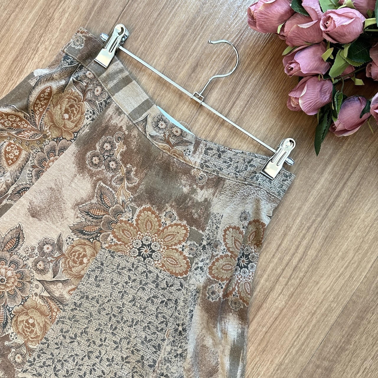 秋日色調古典大花長身半裙