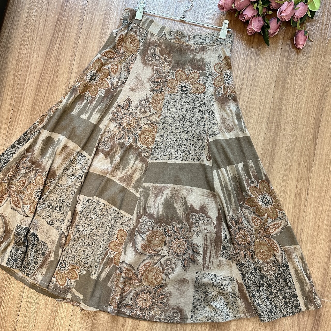 秋日色調古典大花長身半裙