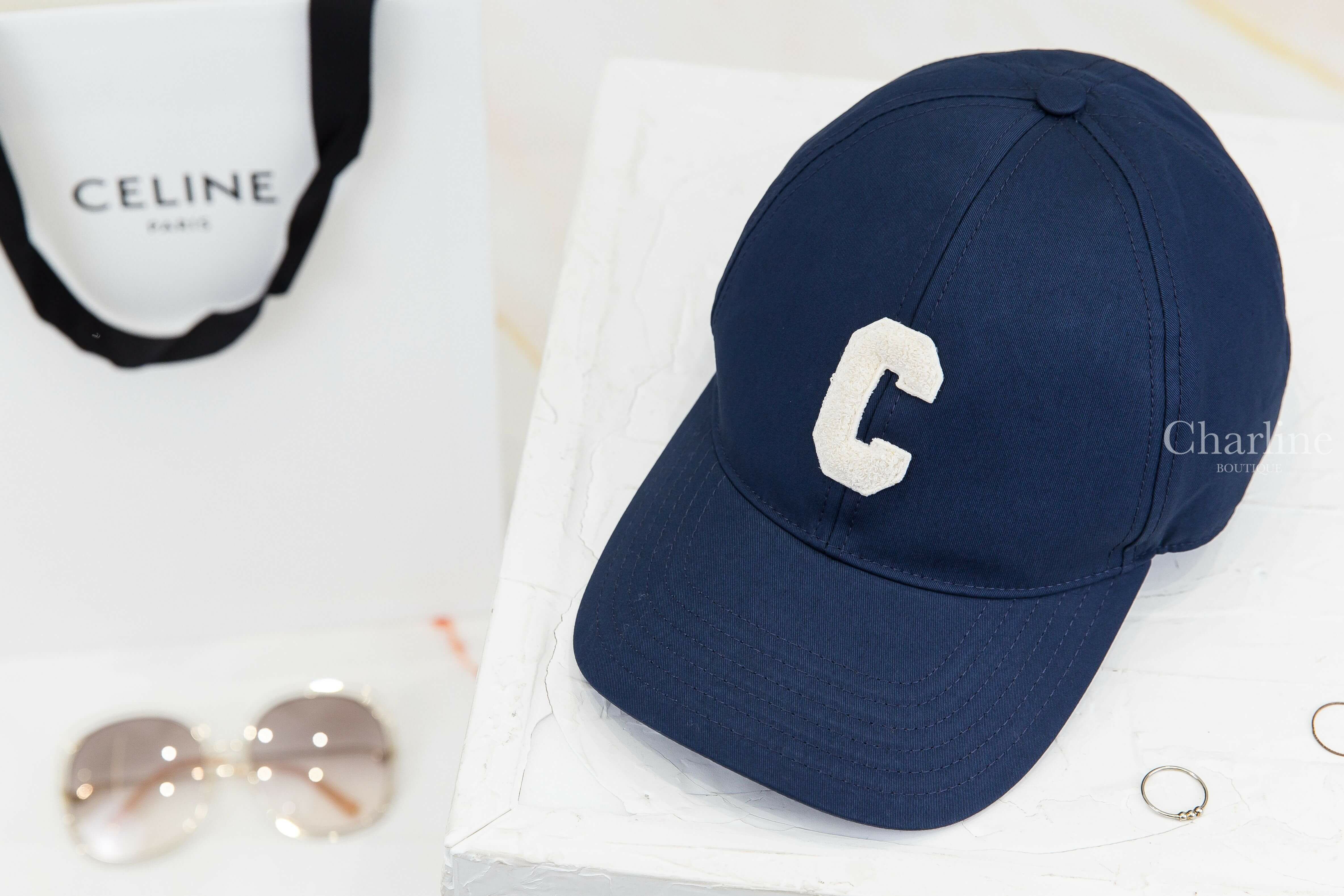 Celine Initial Baseball Cap In Cotton 海洋藍色刺繡白色C棉質棒球帽