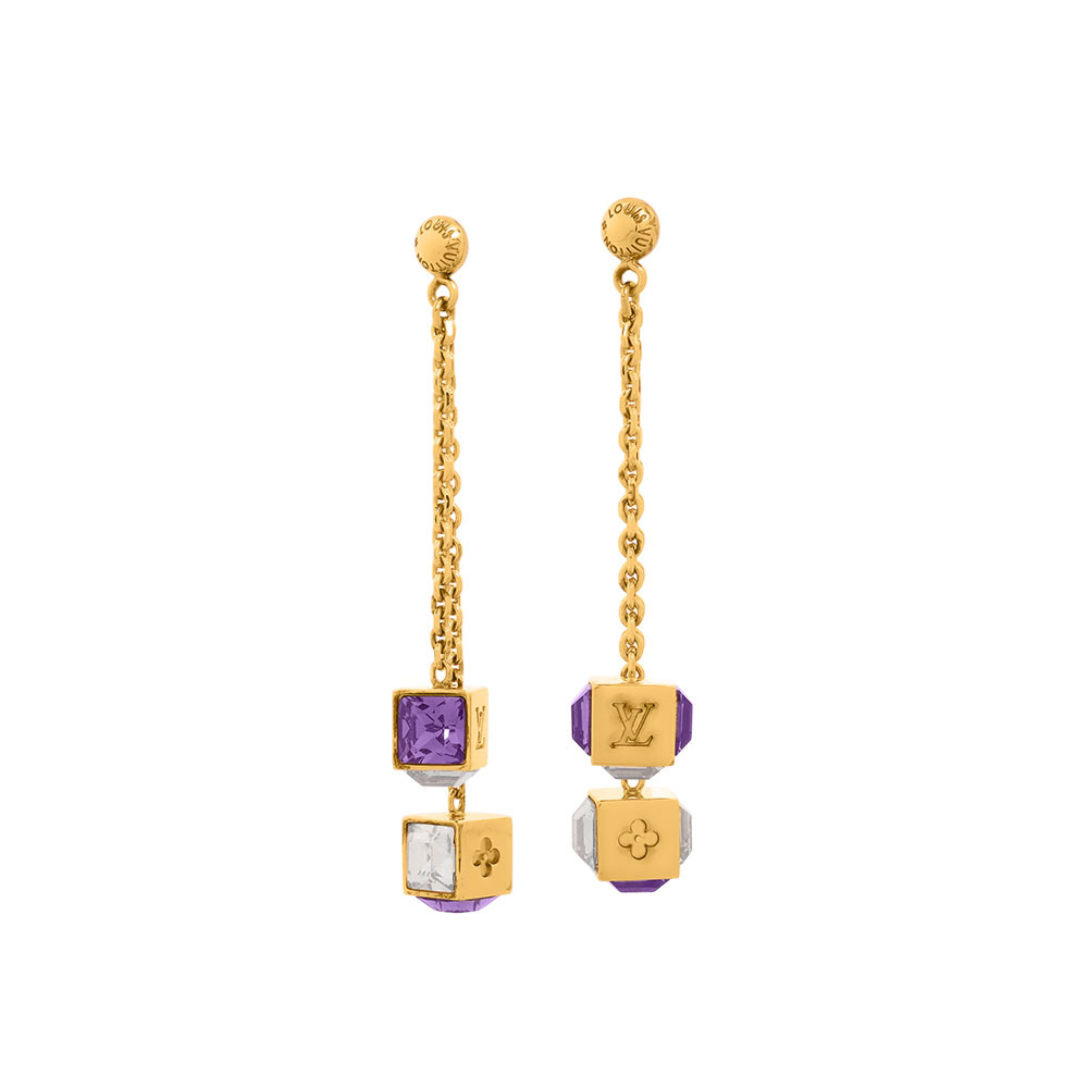 Gamble 垂墜立方體造型針式耳環(藍紫色/金色) GL1029
