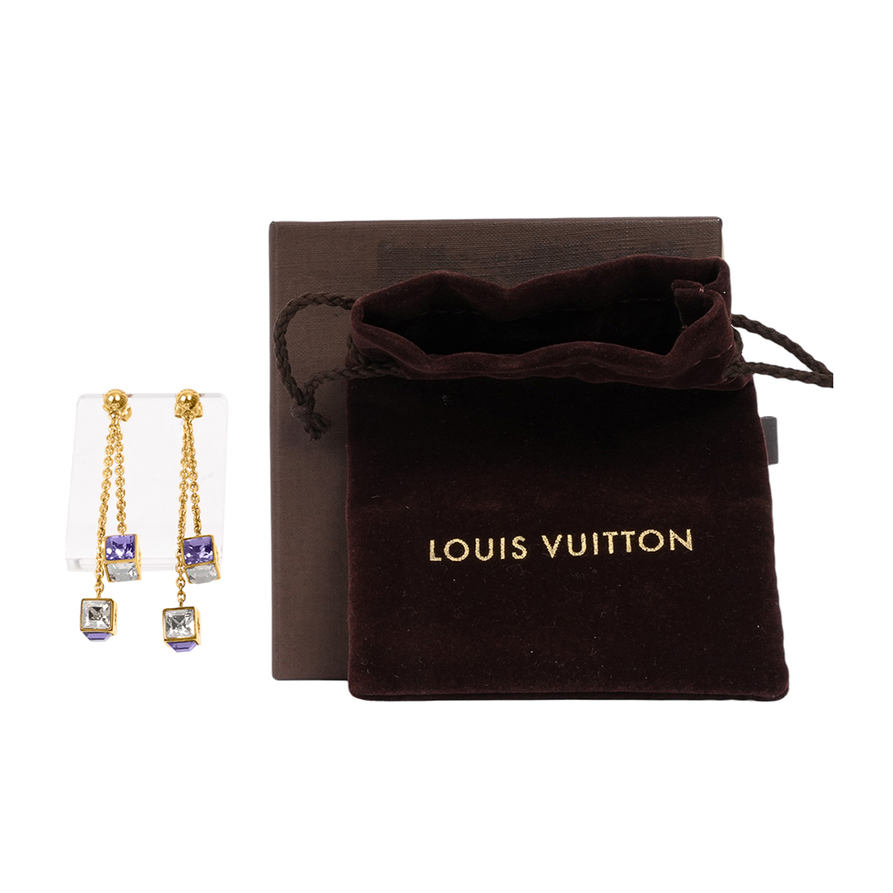 Gamble 垂墜立方體造型針式耳環(藍紫色/金色) GL1029