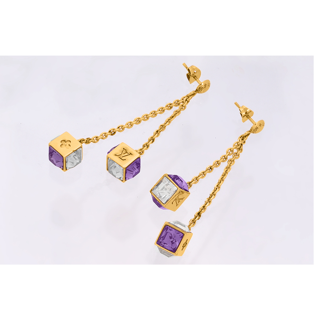 Gamble 垂墜立方體造型針式耳環(藍紫色/金色) GL1029