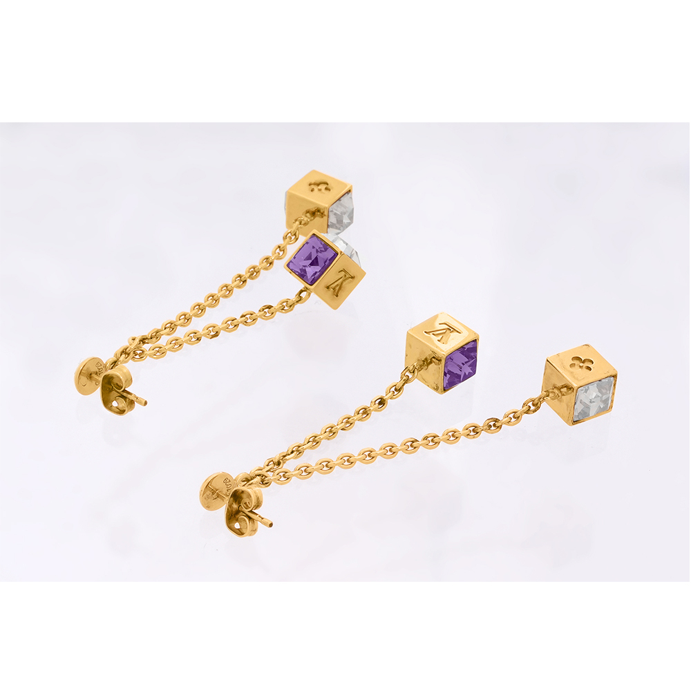 Gamble 垂墜立方體造型針式耳環(藍紫色/金色) GL1029