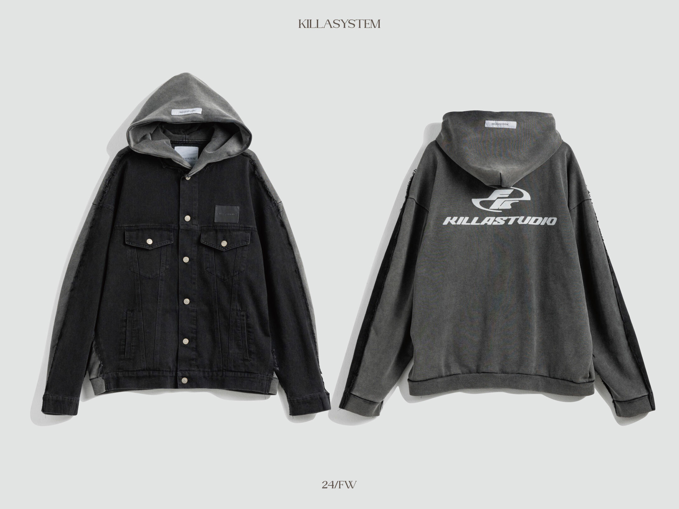 KILLASYSTEM 24F/W HYBRID DENIM JACKET 水洗 拼接 破壞 牛仔外套