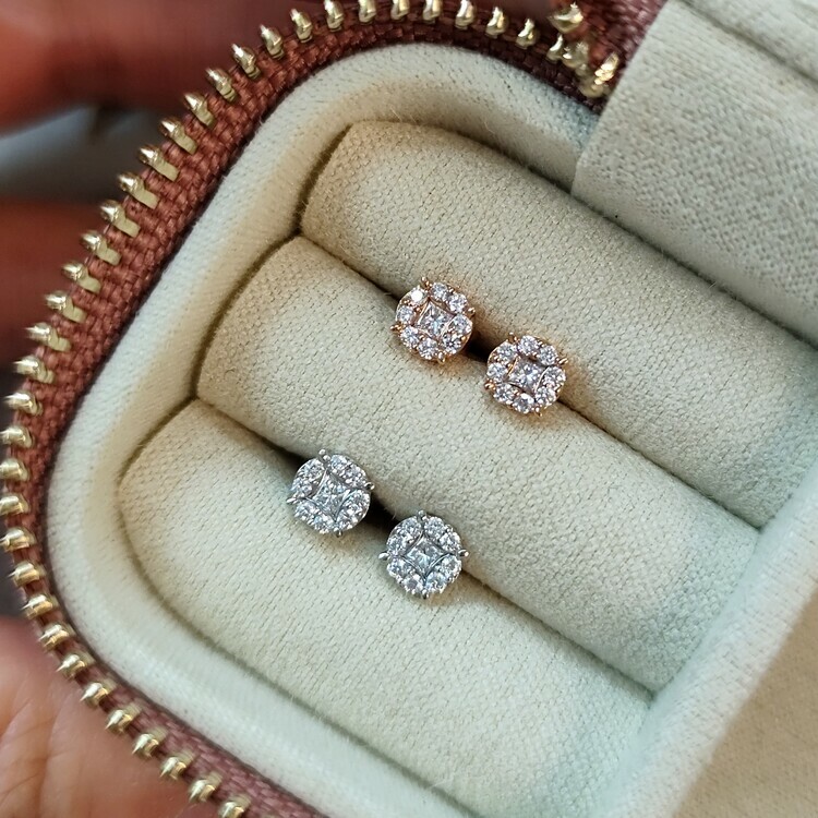 18K金拼砌款鑽石耳環