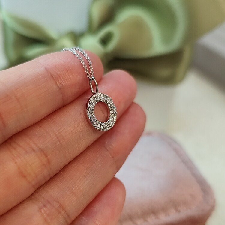 18K白金鑽石圓形吊咀