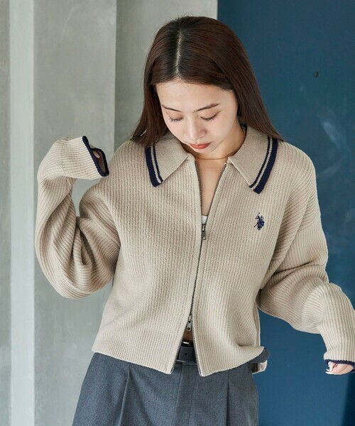 日本連線🇯🇵 US POLO ASSN. 刺繡Logo拉鍊針織衫 短版 雙拉鍊 長袖 針織衫 3色/預購