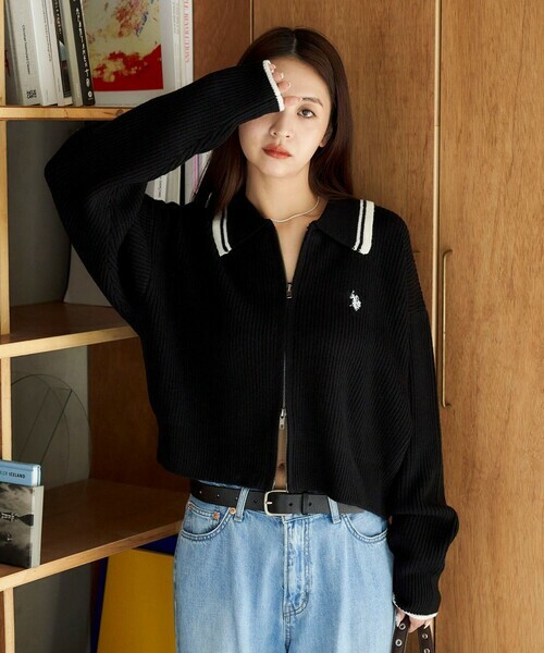 日本連線🇯🇵 US POLO ASSN. 刺繡Logo拉鍊針織衫 短版 雙拉鍊 長袖 針織衫 3色/預購