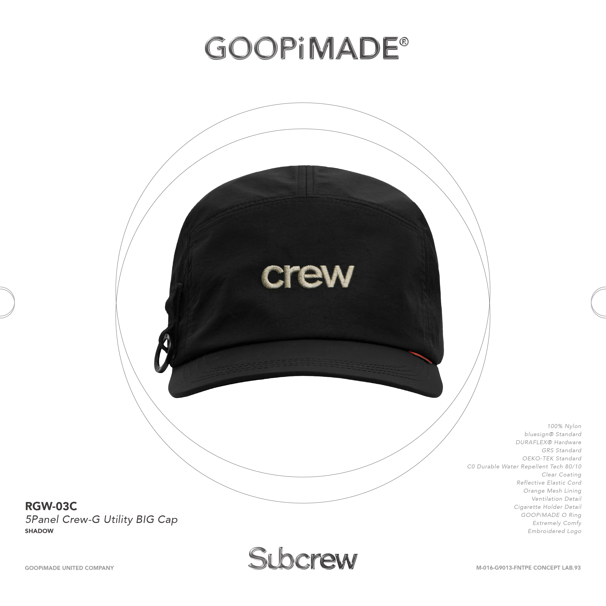 帽子 GOOPiMADE RGW-03C Crew-G Utility BIG Cap RGW-03C” 5Panel Crew-G Utility BIG Cap