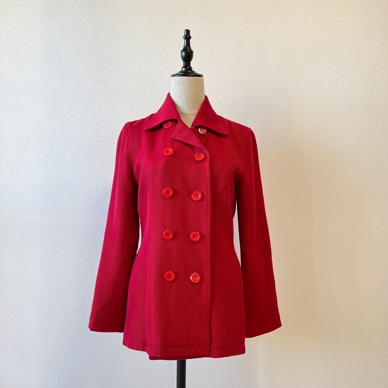 日本製紅色雙排扣修腰古著外套