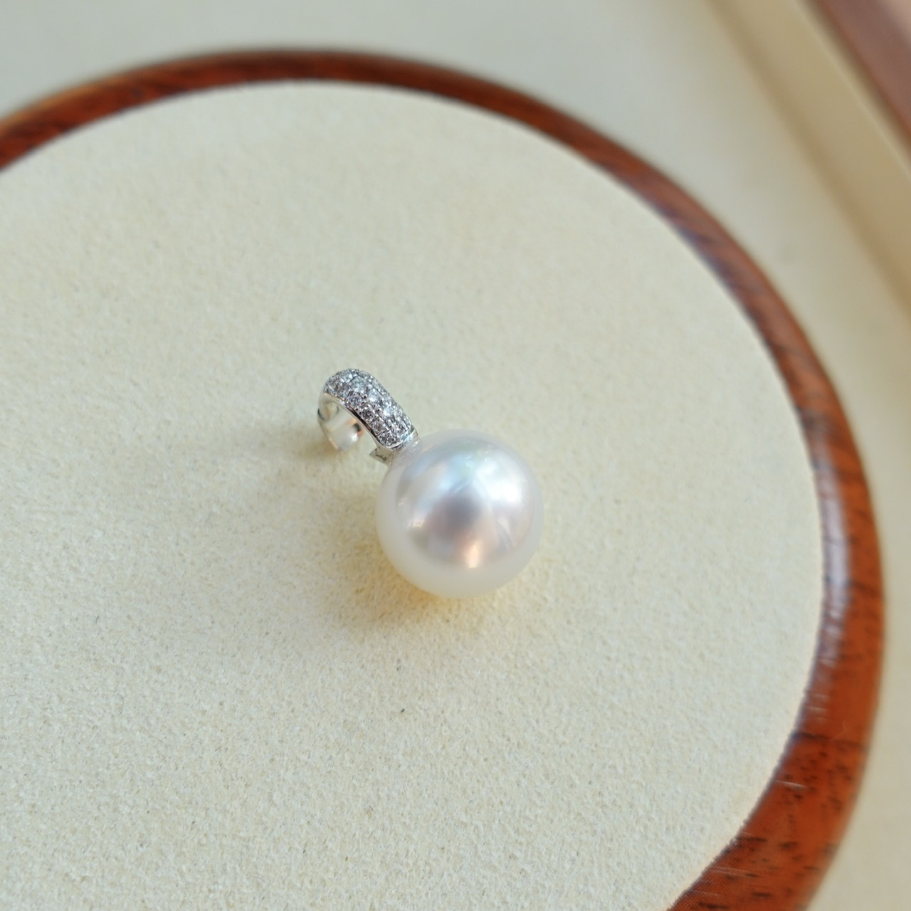 18K金澳洲白珠鑽石開口吊墜 (11-12mm)