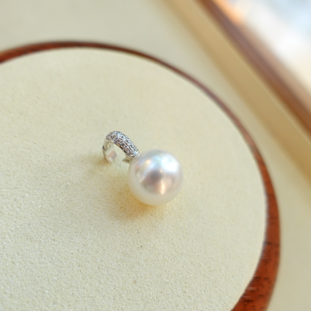 18K金澳洲白珠鑽石開口吊墜 (11-12mm)