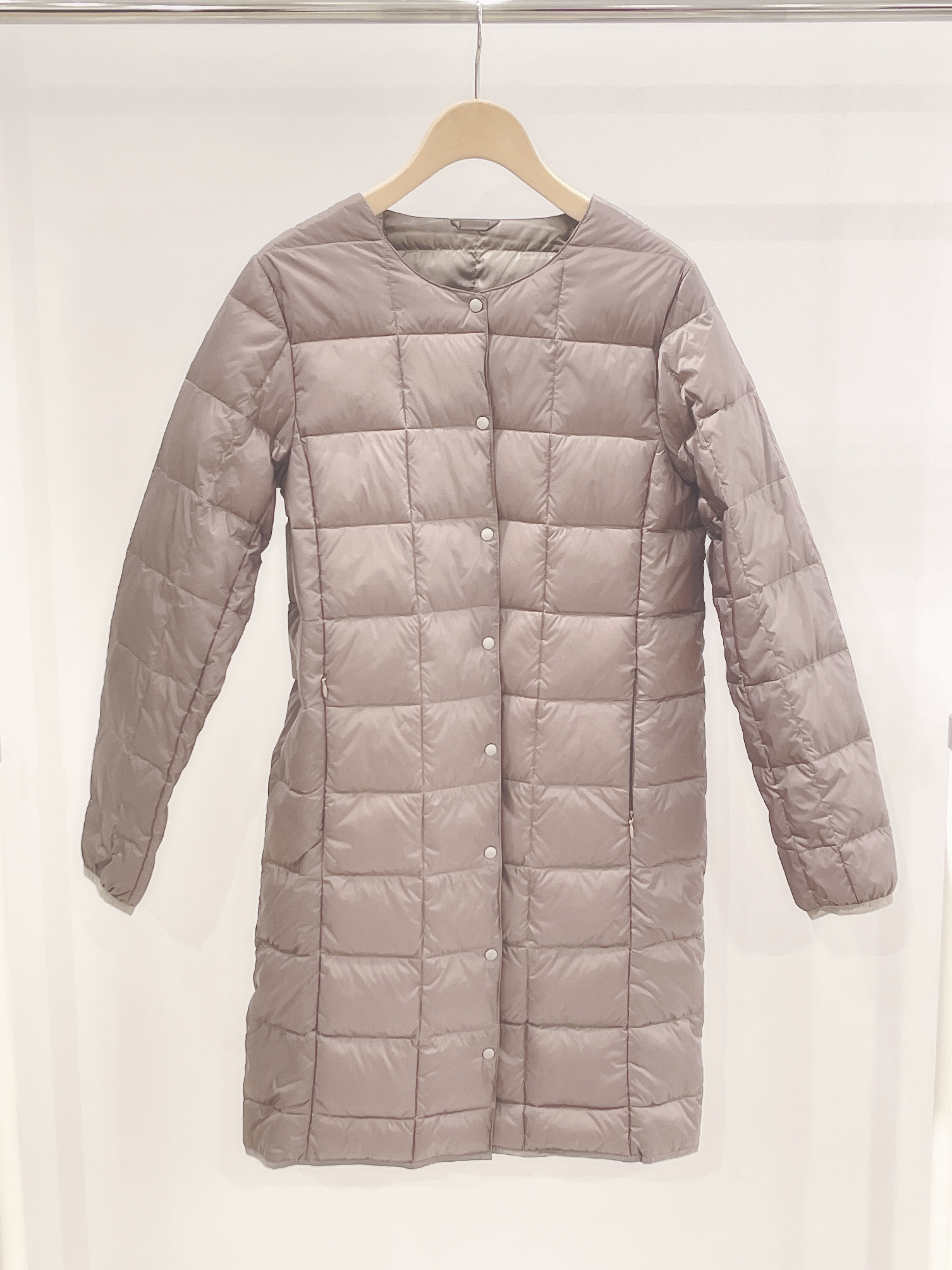 無領長版薄羽絨外套