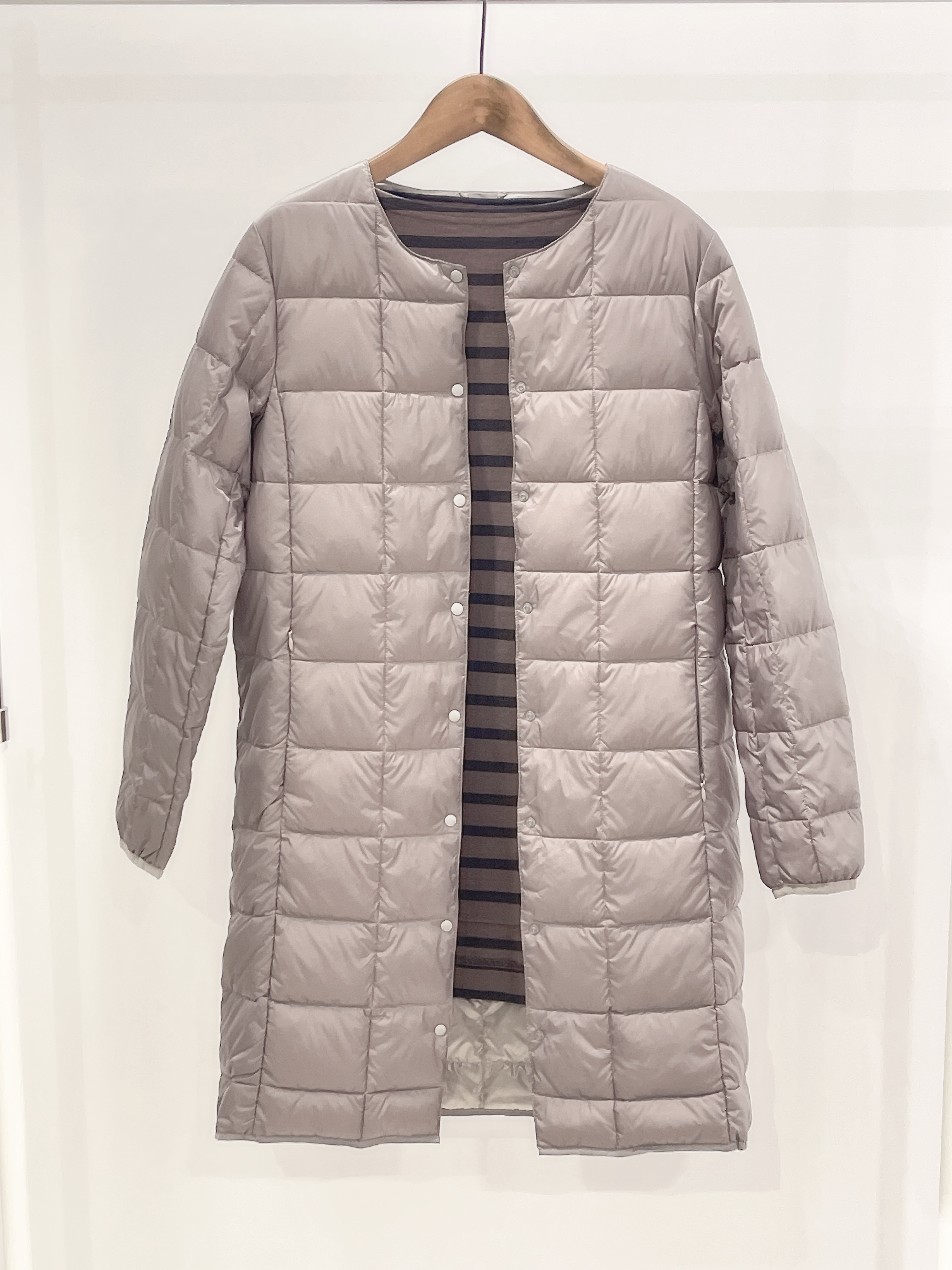 無領長版薄羽絨外套