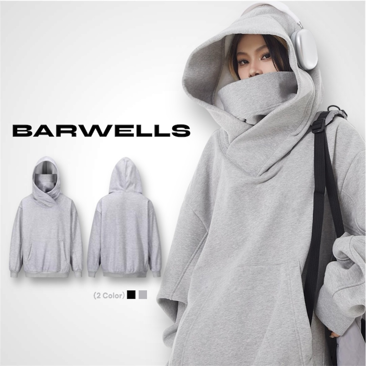 BARWELLS 美式機能風外套高領連帽衛衣男女小眾設計 帽T