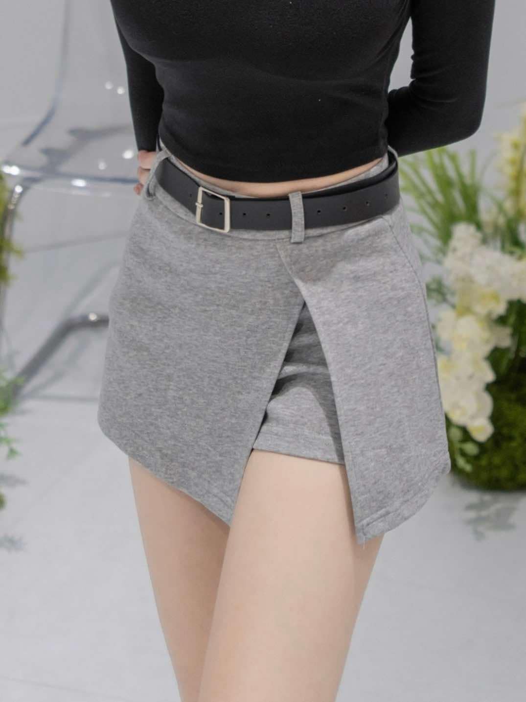 🤍側開叉A字褲裙（灰色S/M）附皮帶