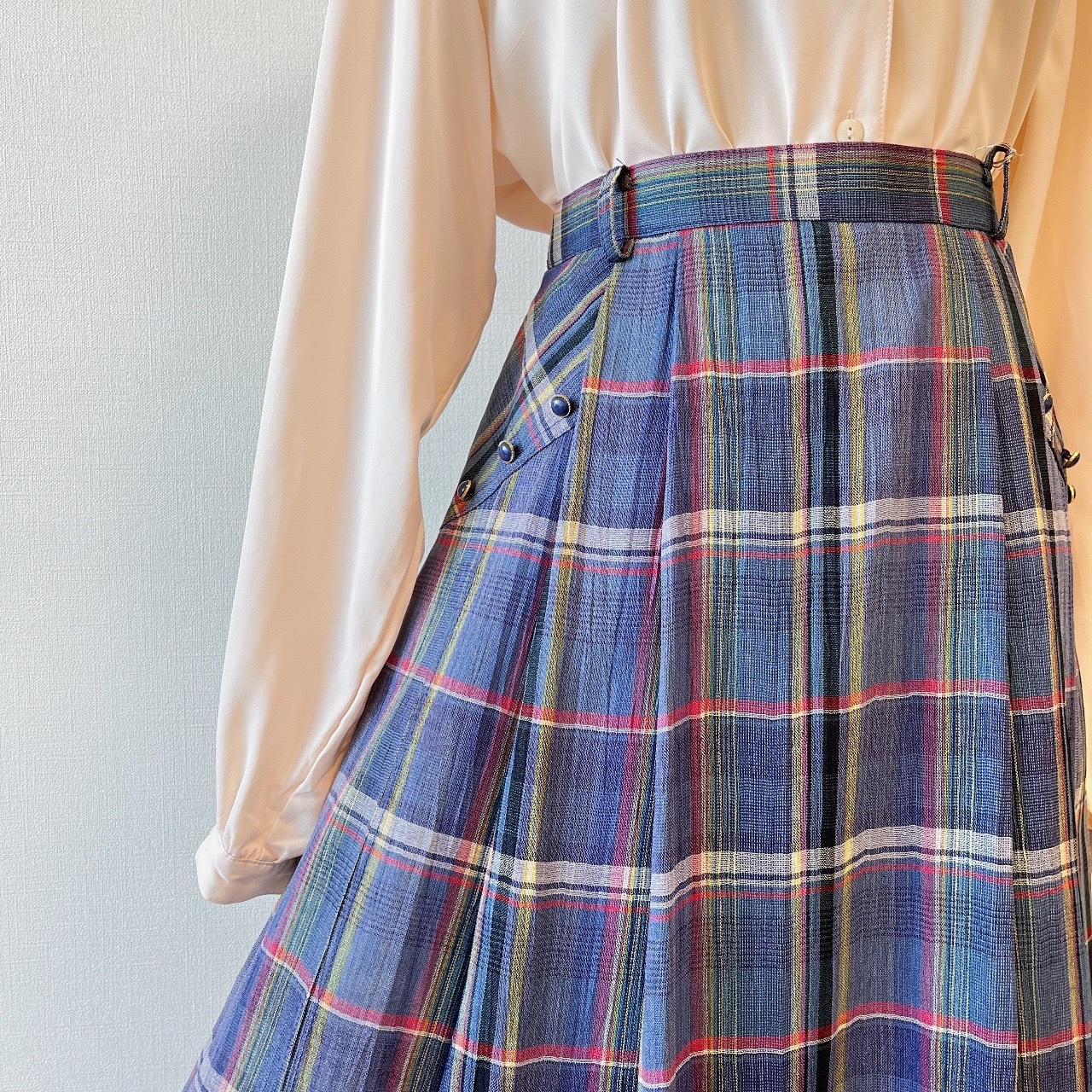 日本製藍色格紋古著半裙