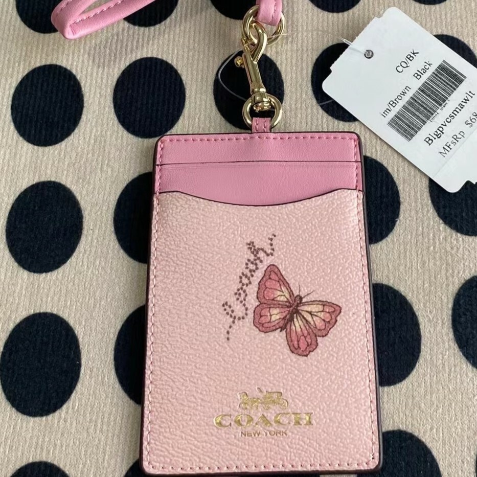 COACH 限量款粉色花蝴蝶證件套Pink Butterfly Card holder