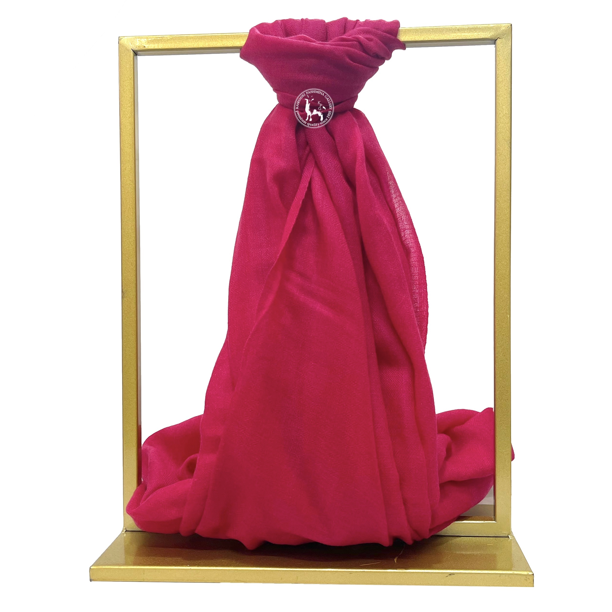 深桃紅色手工編織喀什米爾山羊絨磨邊披肩圍巾