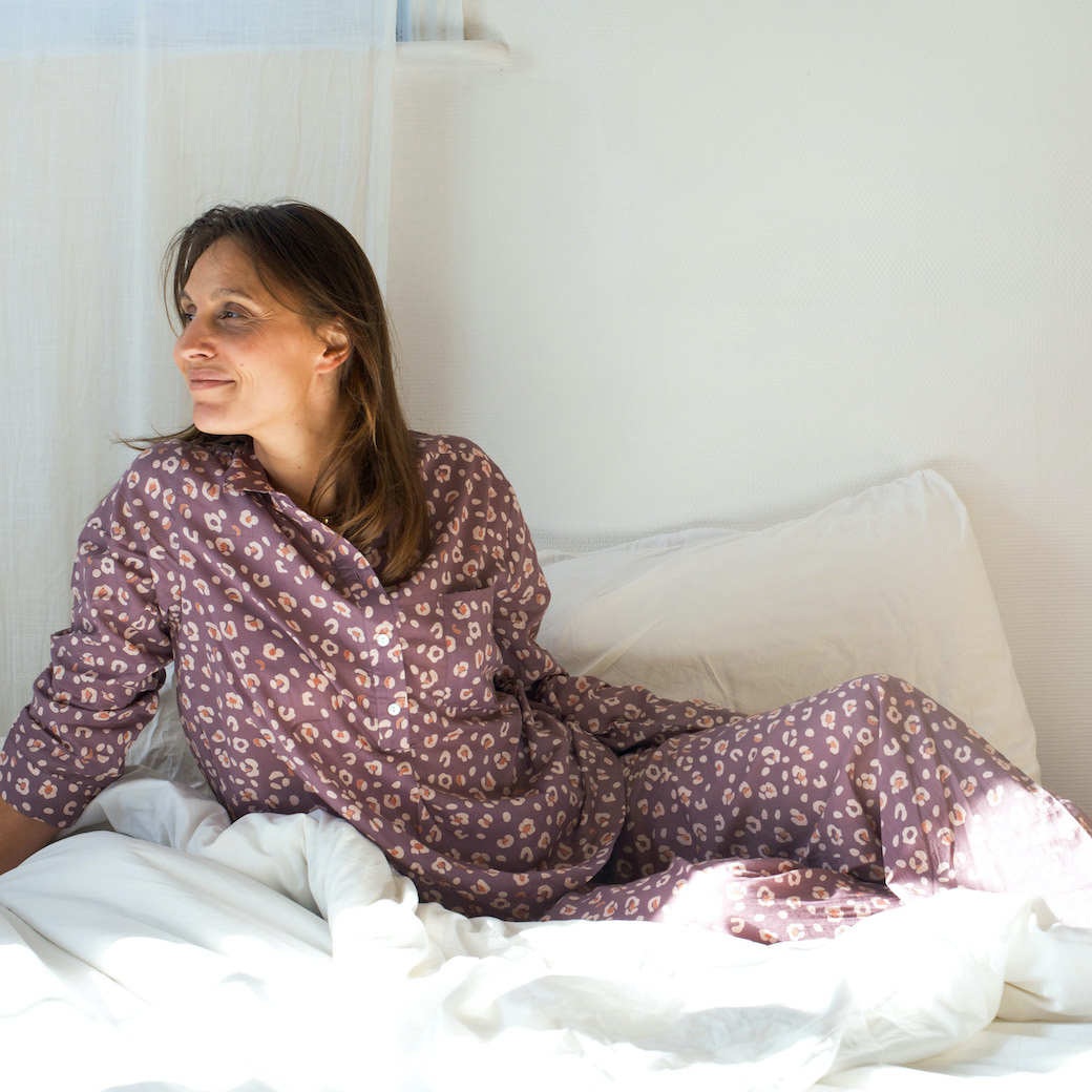 豹紋接骨木紫莓混棕彩-長袖｜睡衣套裝