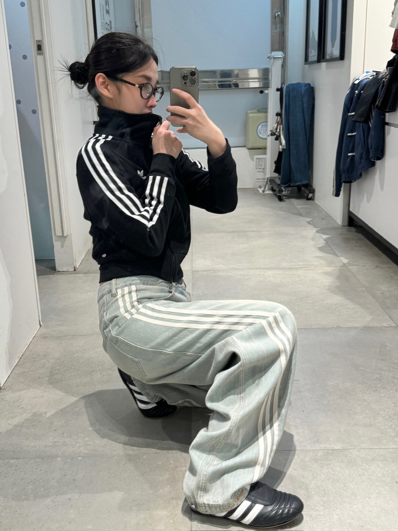 Adidas ADILENIUM 水洗牛仔長褲 淺牛仔/復古黑