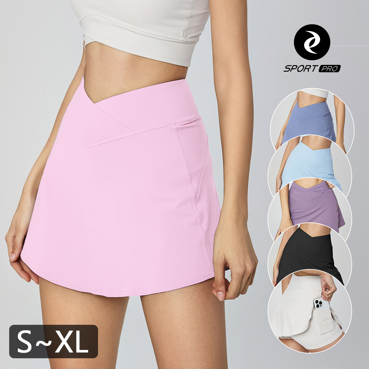 高腰假兩件防曝光網球/高爾夫/運動機能褲裙*