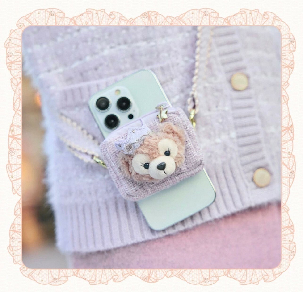 夢幻慶典系列 雪莉玫 ShellieMay 絨毛大頭 造型 手機背夾 + 掛繩 組 -上海迪士尼樂園