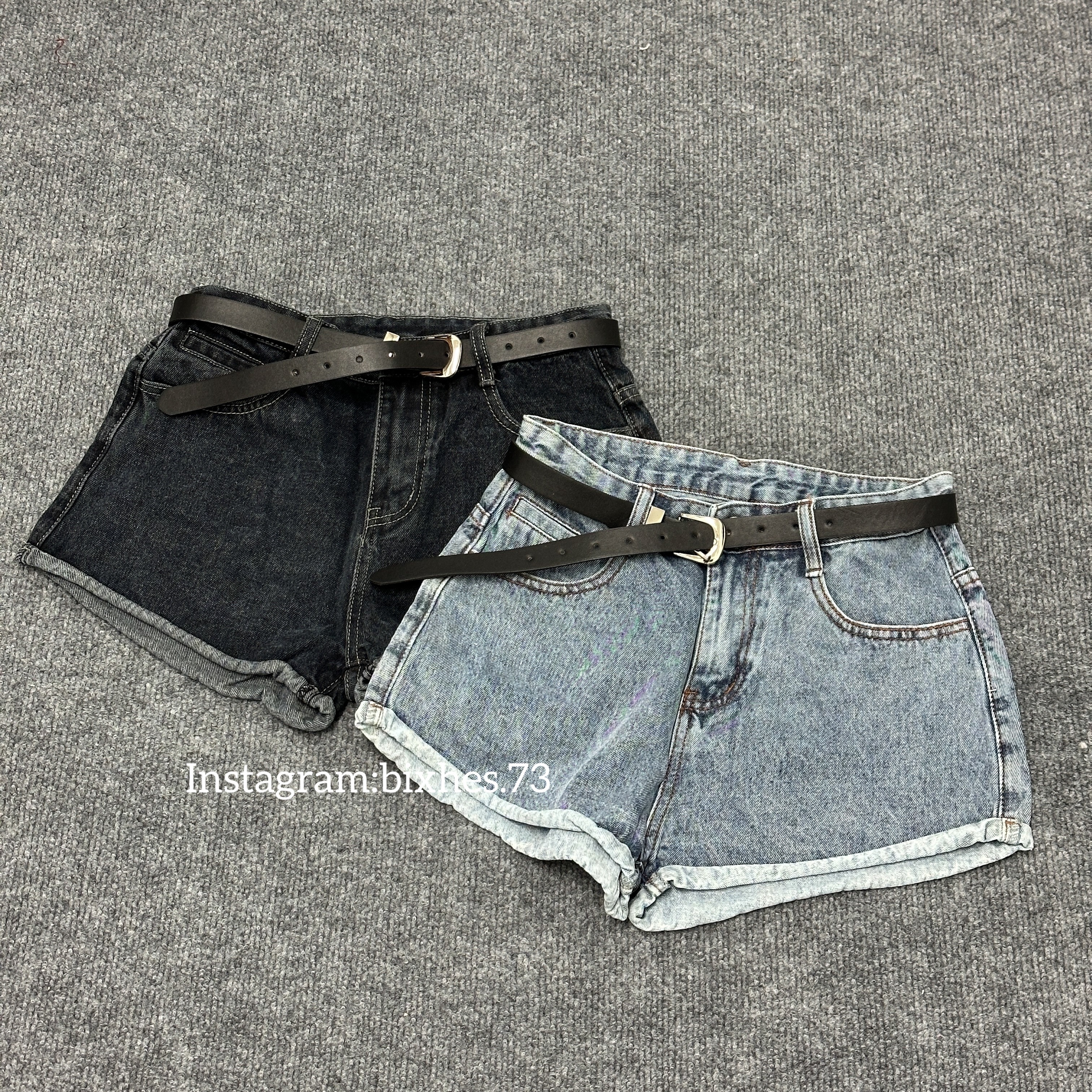 小捲邊附皮帶牛仔短褲(E00112)