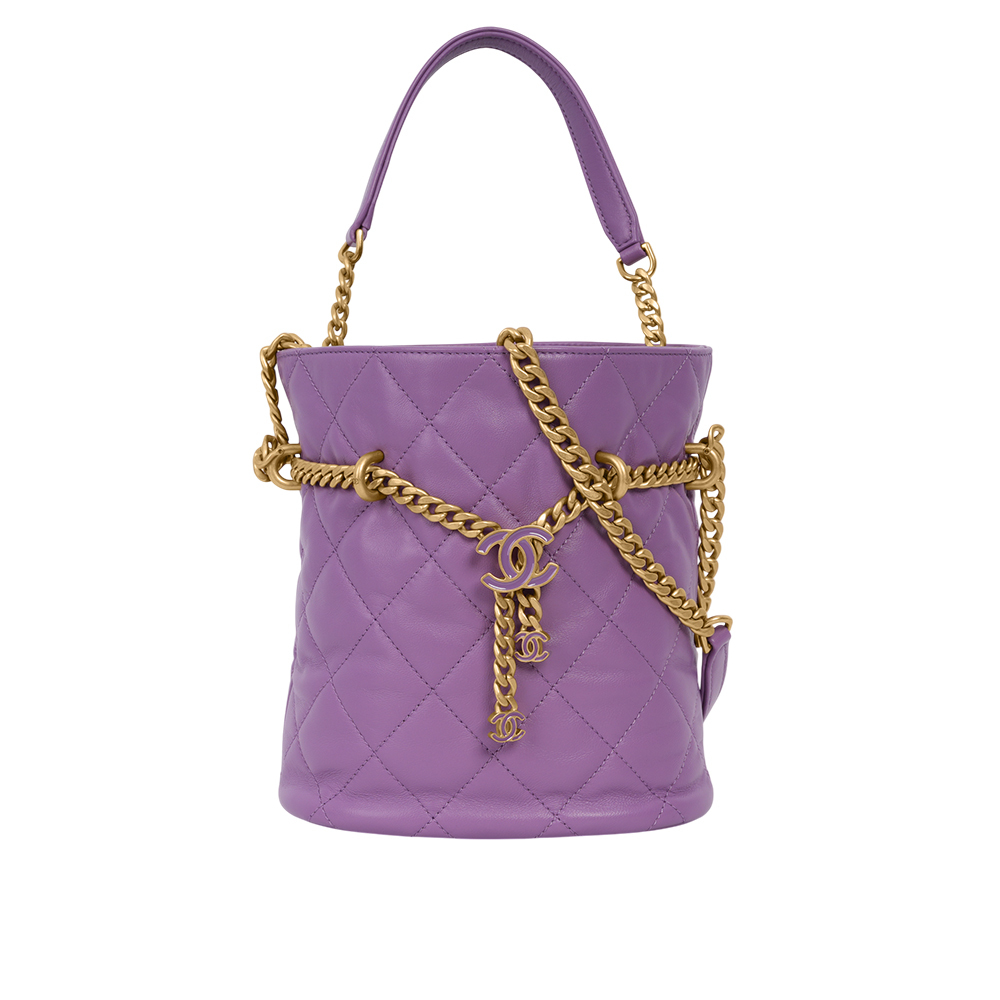 【CHANEL】CC Logo 琺瑯釦束口迷你福袋包/水桶包