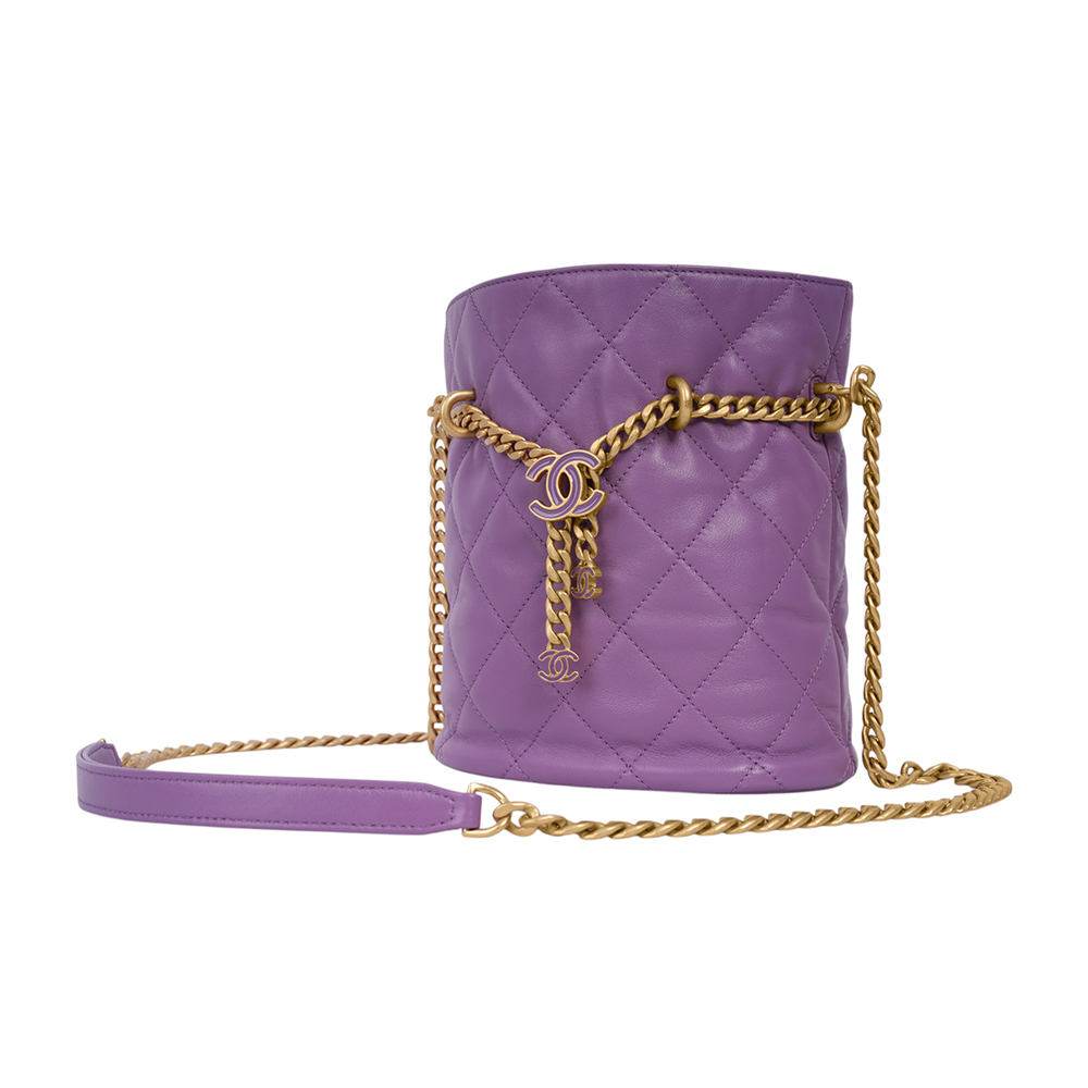 CC Logo 琺瑯釦束口迷你福袋包/水桶包(紫色) J0G03E2J